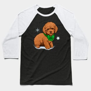 Apricot Poodle Puppy in Green Bow at Christmas Baseball T-Shirt